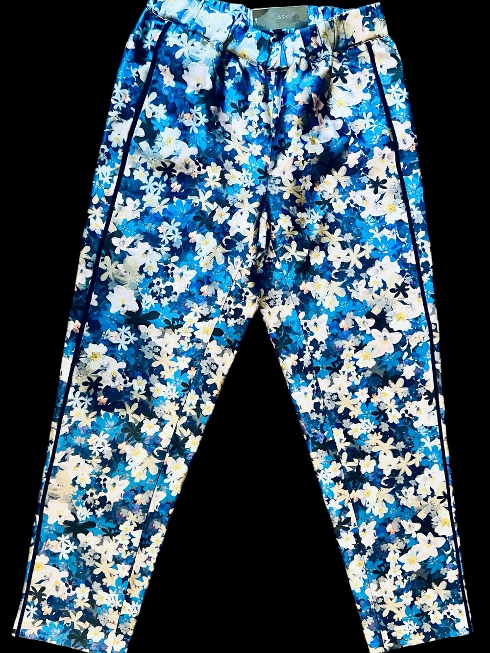 J.Crew Collection Silk Wool Track-Style Pants Nighttime Floral Blue 0 BNWT